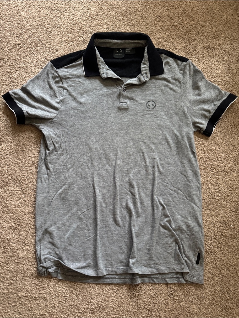 A/X Armani Exchange Light Gray Polo with Black Collar and Sleeve Trim